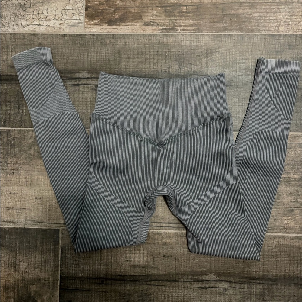 Grey Seamless Ribbed Workout Leggings